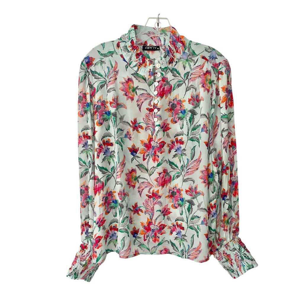 APNY Woven Floral Print Mock Neck Long Sleeve Blouse Sz XL